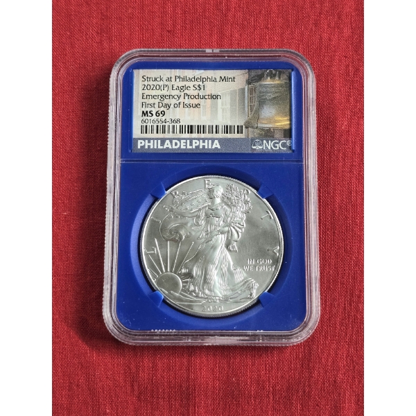 RARE 2020(P) American Silver Eagle Coin NGC MS 69 "Emergency Production, First Day of Issue" 1oz