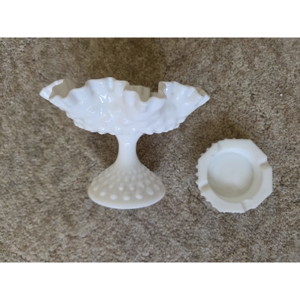 PICKUP IN CANTON - Vintage Hobnail Milk Glass 8'' Dish And 4'' Ashtray  