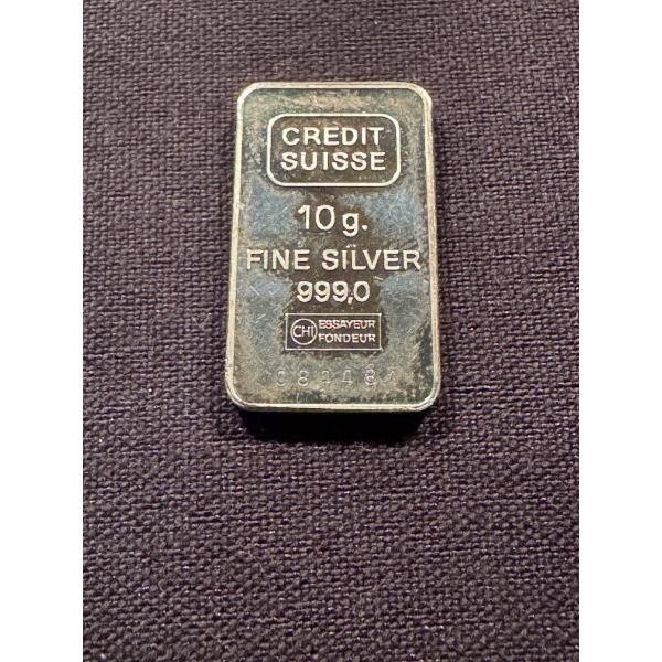 Credit Suisse 10 Gram Fine .999 Pure Silver Bar - Mint Condition