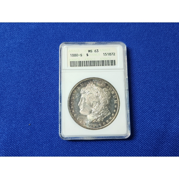 1880-S Morgan Silver Dollar ANACS Graded MS 63