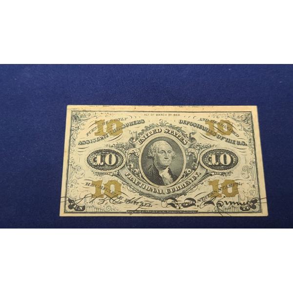1860's Third Issue 10 Cent Fractional Currency FR#1255 Green Reverse - XF/AU Condition! 