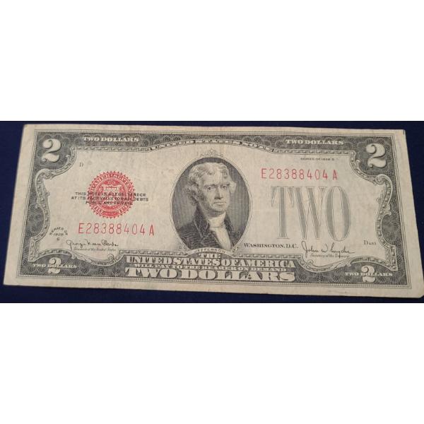 1928-G Series $2 Red Seal Legal U.S. Note Clark/Snyder FR#1508 EA Block 