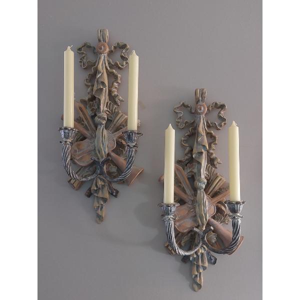 Vintage Wall Mounted Twin Candle Holder Set  Plus Bow Wall Decor