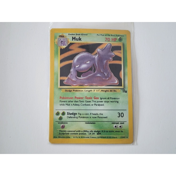 Vintage 1999 Pokemon Trading Card - Muk Holo #13/62 - In Sleeve