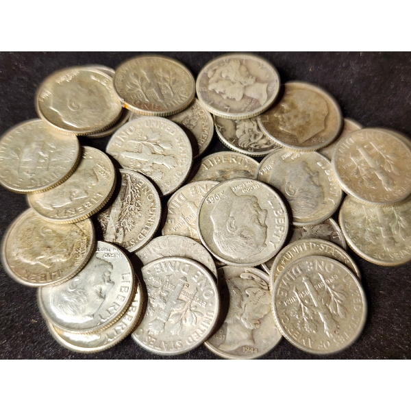$3 Face Value in Assorted 90% Silver Dimes