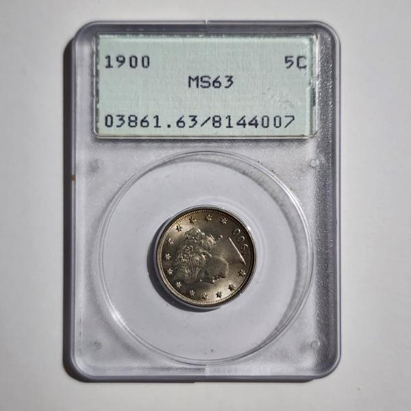 PCGS MS63 GRADED 1900 Untied States Liberty V Nickel in OLDER GRADING SLAB!