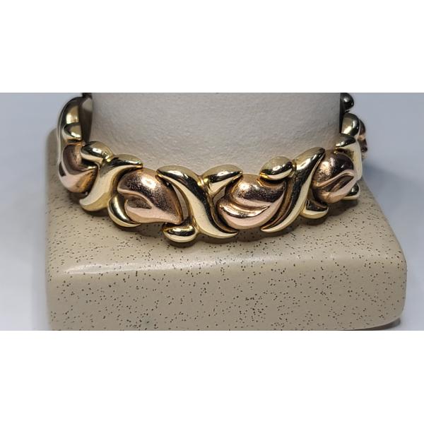 14K Gold Two-Tone "XO" Heart 8" Bracelet - Weight: 28.5g