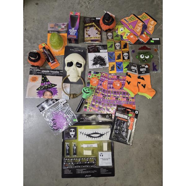 Large Group Of Brand New Fun Halloween Items Including Socks, Stickers, Party Bulb, Carving Tools, J