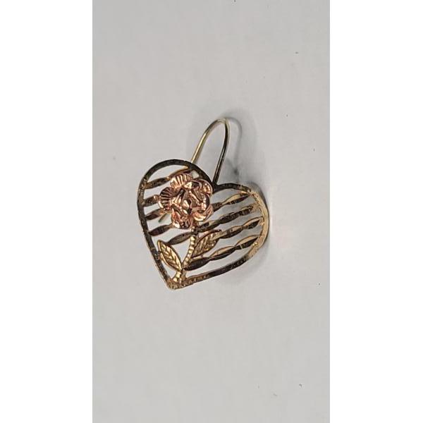 Single 10K Yellow Gold Earring With Rose Gold Floral Accent - Weight: 0.5g