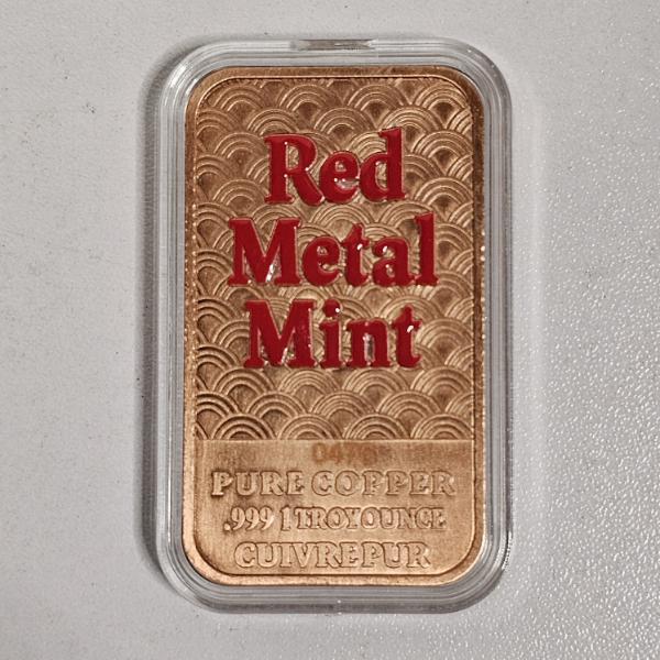 Red Metal Mint 1 Troy Ounce .999 Pure Copper Colorized Bar with Korean Bathing Suit Beauty