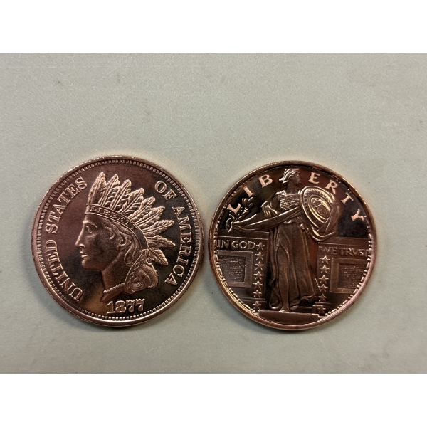 2 - .999 Fine One Troy Ounce Copper Coins - Mint Condition