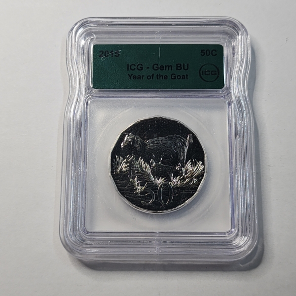 ICG GEM BU 2015 Australia 50-Cent "Year of the Goat" Commemorative Coin