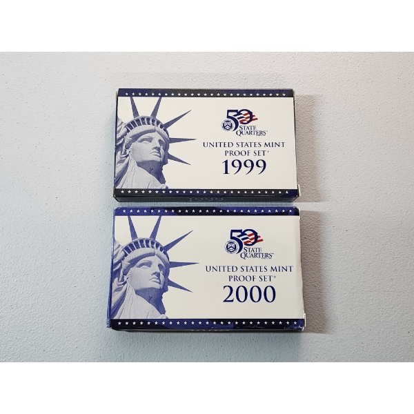 x2 United States Mint 50 State Quarters Proof Sets: 1999 & 2000 in Original Packaging w/ CoA
