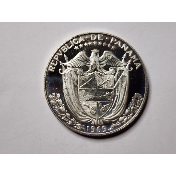 1969 Panama 1/2 Balboa 40% Silver PROOF Coin ~ ASW: 0.1479oz ~ LOW MINTAGE of 14K!