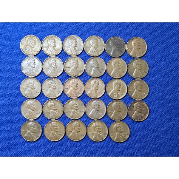 Lot of (29) Lincoln Wheat Pennies - Assorted Years Ranging 1935-1958 FV; $0.29
