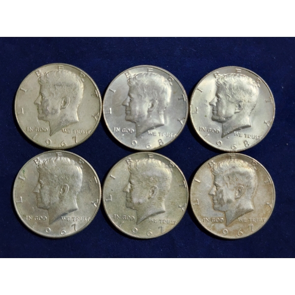 Six Assorted 40% Silver U.S. Kennedy Half Dollars ~ Face Value: $3.00