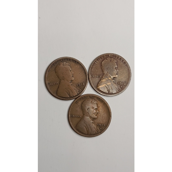 Early Dates 1912-S, 1912-D, 1913-S Copper Lincoln Wheat Cents 