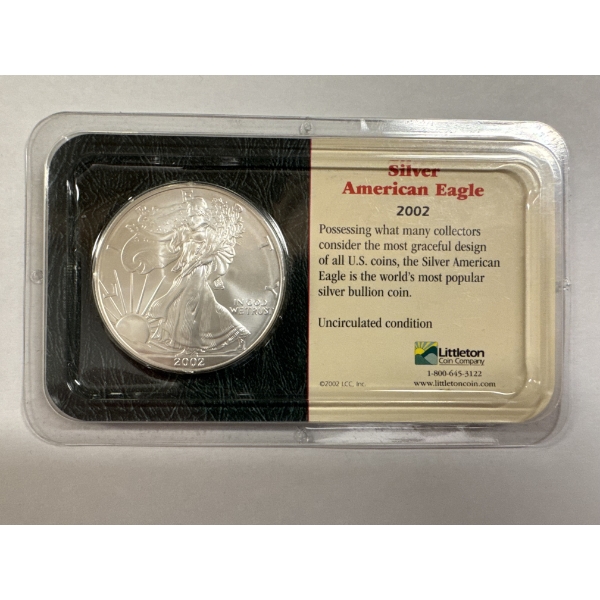 2002 American Silver Eagle .999 One Troy Ounce Fine Silver Bar - Mint Condition