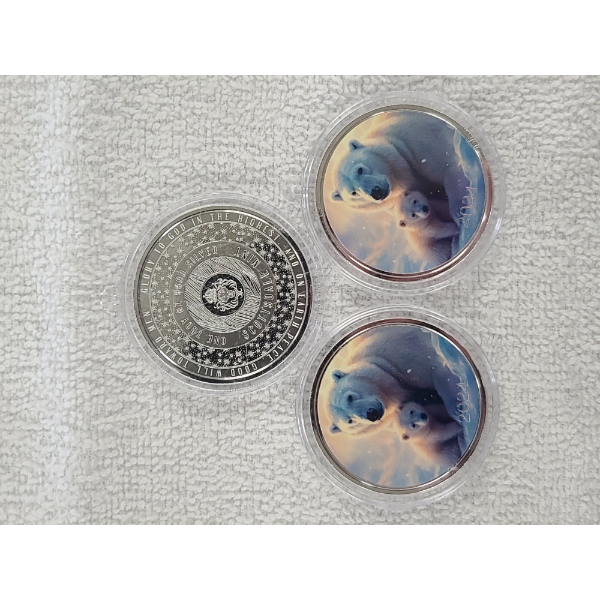 Lot of Three 2024 Scottsdale Mint One Troy Oz .9999 Silver Polar Bear Rounds
