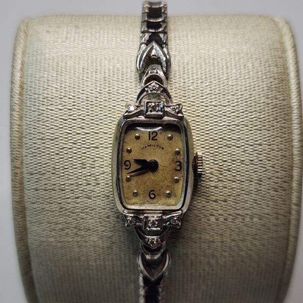 Stunning Hamilton Ladies Wrist Watch - 14K Gold Case - Stainless Steel Band