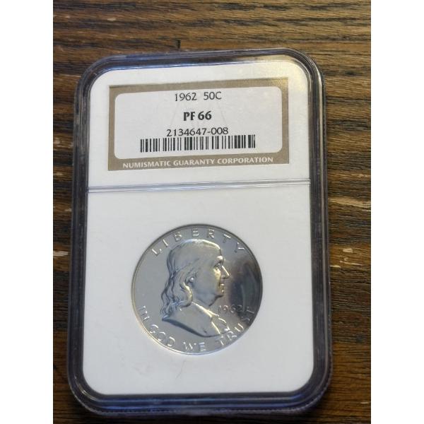 90% Silver - NGC 1962 50C PF 66 - Slabbed Franklin Half Dollar - FV $0.50 
