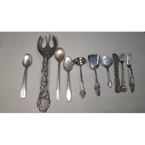 Silver Spoon & Assorted Silverplate Kitchen Utensils - Weights Are As Shown In Photos