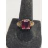 Image 1 : Vintage 10K Yellow Gold Ornate Statement Ring With Emerald Cut Garnet - Size 7.5 - Weight: 3.3g