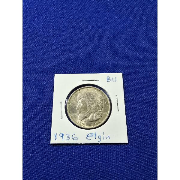RARE 1936 Elgin, Illinois Silver Commemorative Half Dollar - Brilliant Uncirculated Coin!