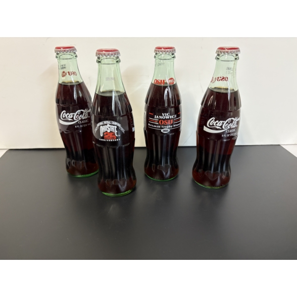 4 Coca-Cola Bottles - 8 fl oz - Ohio State 25th Anniversary - Vic Janowicz Heisman Trophy Winner 