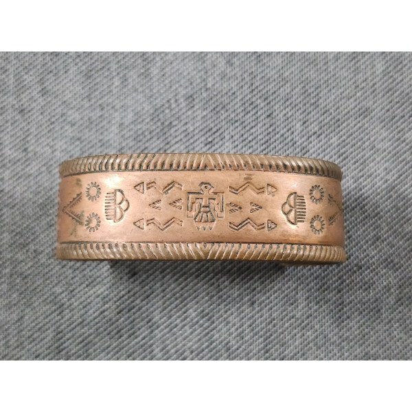 Vintage Native American Copper Bangle Cuff Bracelet With Unique Etchings Weighs 35 Grams