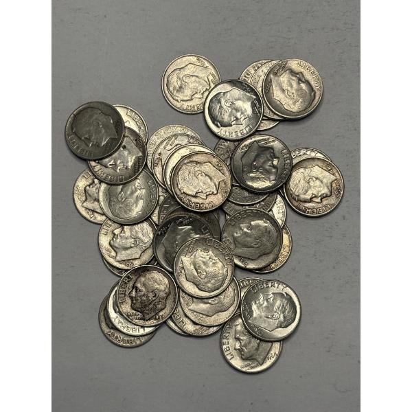 Lot of 40 90% Silver, Assorted Year, Roosevelt Dimes FV $4.00