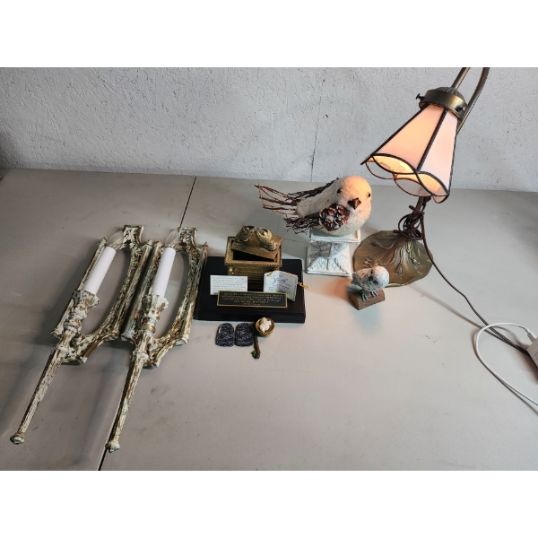 Lot of Home Decor Items: Wall Sconces, Working Lamp, Sculpture of the Ark of the Covenant, & more!