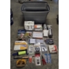 Image 1 : Storage Tote With Mostly New Items Including, Mini Air Nailer, DeWalt Glasses, Batteries, Fasteners 
