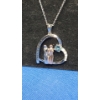Image 2 : Sterling Silver Sister Necklace With Engraved Heart Pendant With Colorful Stones - Weight: 5.4g