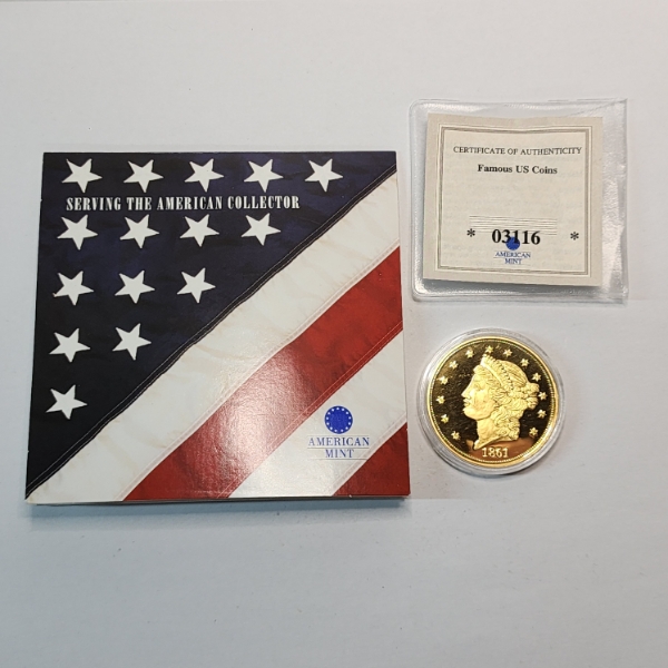 1861 Liberty Head Double Eagle $20 Gold Proof - COPY - 24k GOLD PLATED
