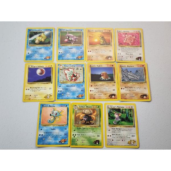11 Vintage Assorted Pokemon Gym Leaders Trading Cards