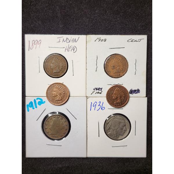 Nice Lot of Assorted United States Collectible Coins Ft. 4 Indian Pennies, 1 Buffalo & V Nickel