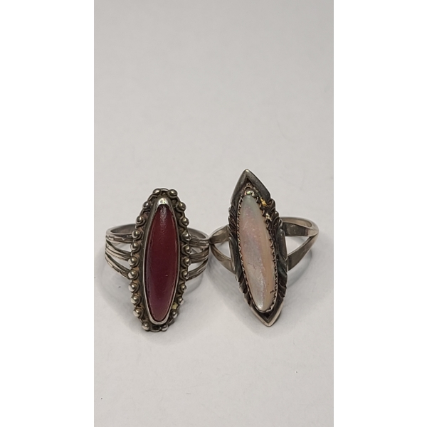 (2) Southwestern Style Sterling Silver Rings - Sizes 6.5 & 8 - Weight: 9.9g