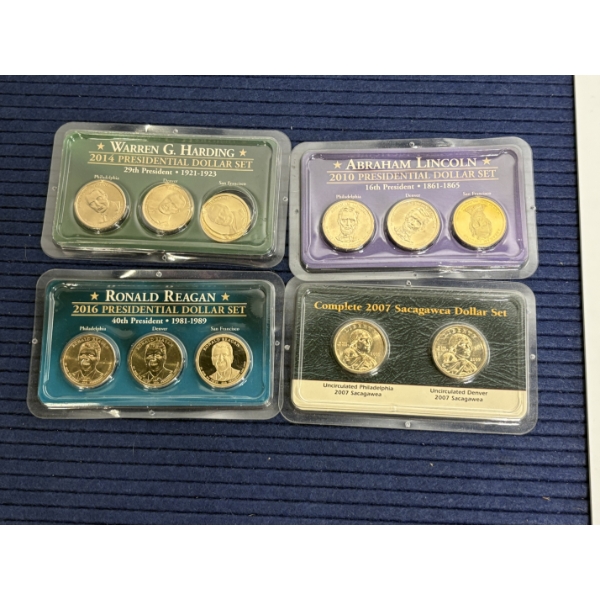 Presidential Dollar Sets (3) & Sacagawea Dollar Set- FV $11.00 - Warren G. Harding - Abraham Lincoln
