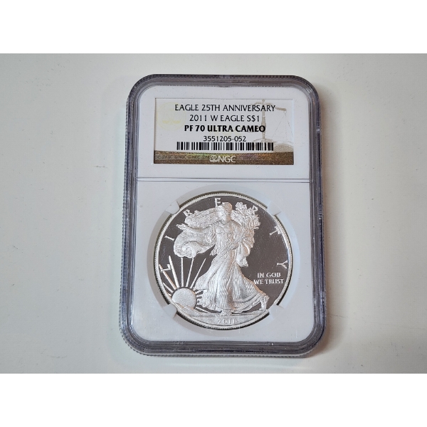 NGC PF70 ULTRA CAMEO 25th Anniv. 2011-W American Silver Eagle 1 oz .999 Fine Silver 
