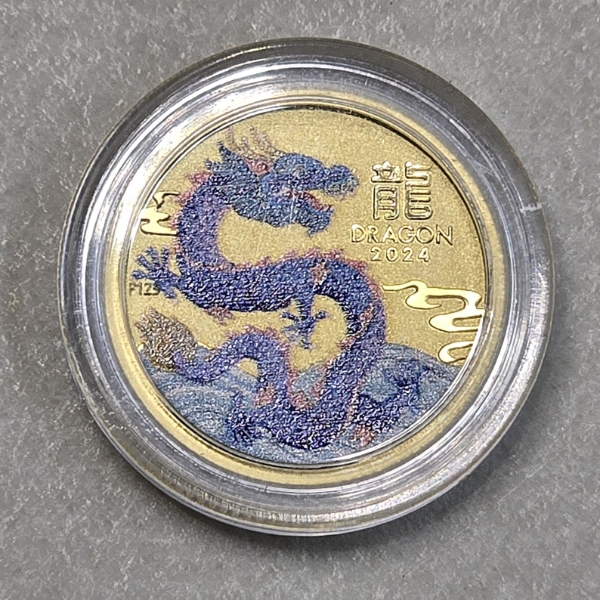 Rare Colorized Australian Perth Mint 1/10 oz Gold Coin 2024 Year of the Dragon 
