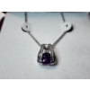 Image 2 : 14K White Gold 18" Necklace with Diamonds and Amethyst Stone Total Weight 7.3g