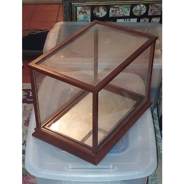 Glass & Wood Display Case For Collectibles  App: 16 x 10 x 12H  - See Description