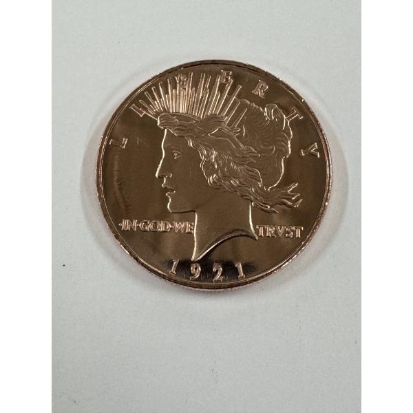  Limited Edition 1921 Peace Dollar Retro One Ounce .999 Fine Pure Copper Coin - Exceptional Coin