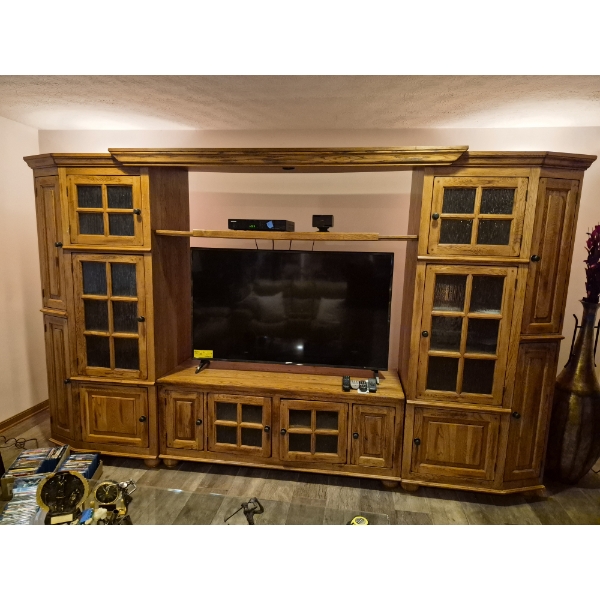 SUPERIOR High end Solid Oak Entertainment Center - Commanding Size In Perfect Condition