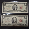 Image 1 : U.S. VINTAGE CURRENCY -  2 PCS - TWO DOLLAR ($2) RED SEAL 19636 UNITED STATES NOTES - HIGH GRADE