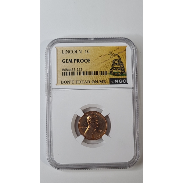 NGC 1969-S GEM PROOF Lincoln Memorial Cent In "Don't Tread On Me" Slab 