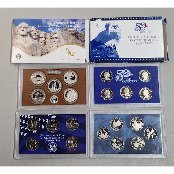 Assorted U.S Quarter Proof Coin Sets - 2001, 2003, 2009, 2013