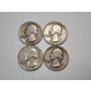 Image 1 : Four Assorted Years 90% Silver Washington Quarters Face Value: $1.00