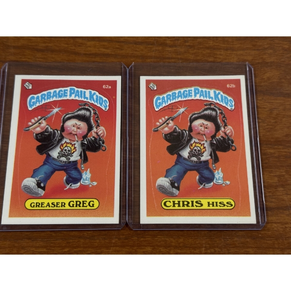 1985 Garbage Pail Kids - Greaser Greg & Chris Hiss 62A & 62B Cards - Mint Condition